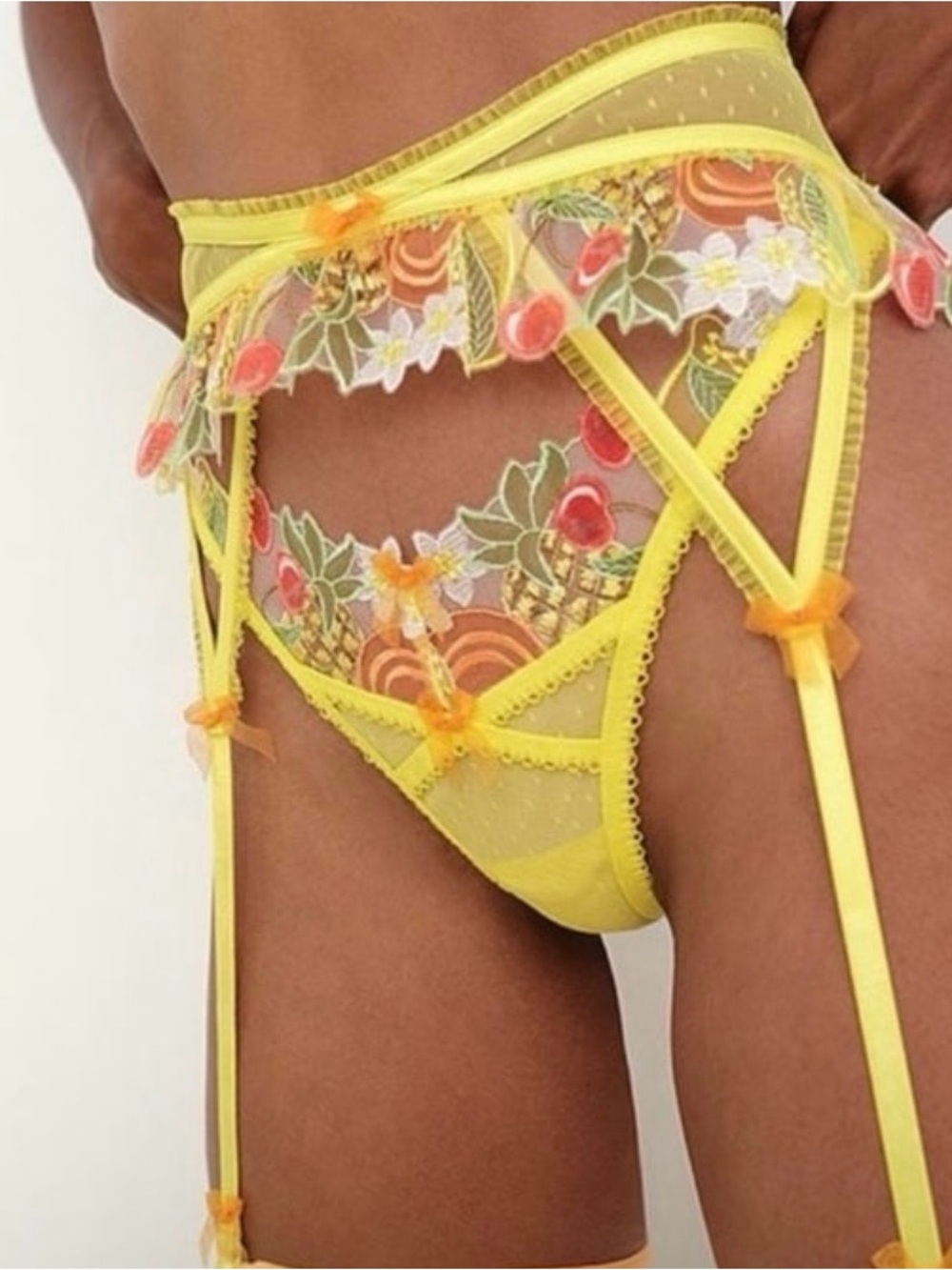 NWT For Love & Lemons Mirabelle Garter Belt Yellow Size XS